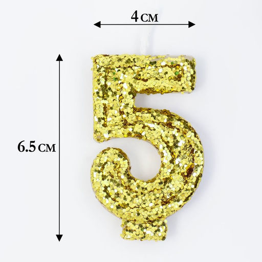 Свеча в торт Блестки, цифра 5, золото, 5,5 см - Страна карнавалия фото 2