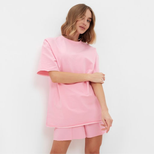 Костюм женский (футболка, шорты) MINAKU: Casual Collection, светло-розовый, размер 46