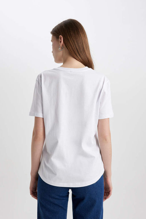 Базовая футболка из чесаного хлопка с короткими рукавами и круглым вырезом стандартного кроя - Defacto фото 6