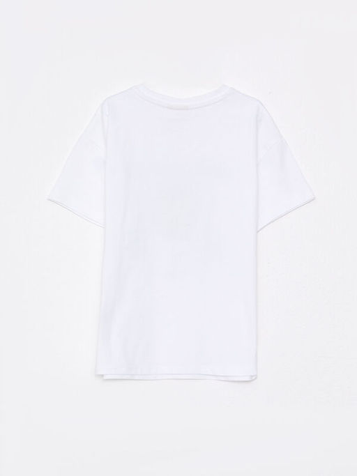 Bisiklet Yaka Bask?l? K?sa Kollu Pamuklu K?z ?ocuk Ti??rt - Waikiki фото 2