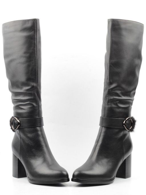 02-K56-D1 BLACK Сапоги зимние женские (натуральная кожа, натуральный мех (еврозима)) - Фабричный китай фото 13