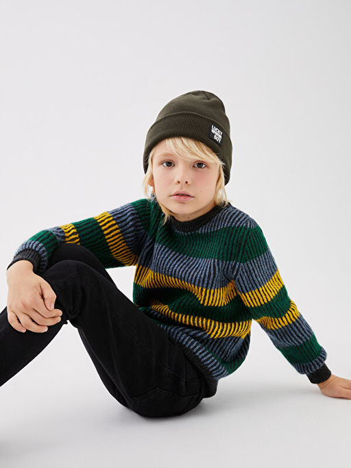 Bisiklet Yaka Renk Bloklu Uzun Kollu Erkek ?ocuk Triko Kazak - Waikiki фото 2