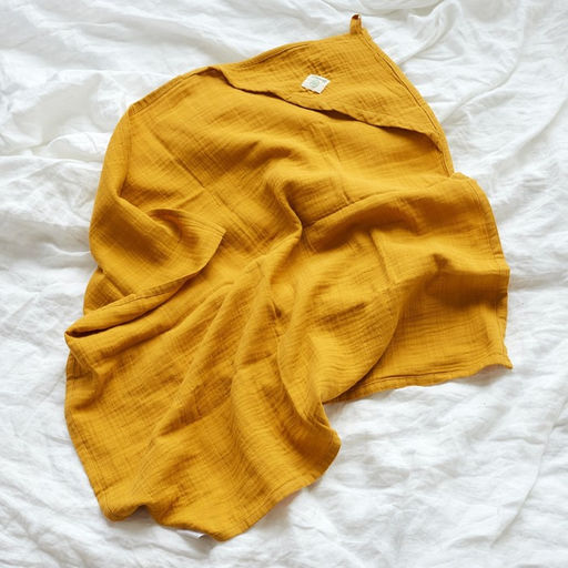 Полотенце уголок муслиновое Крошка Я, 75х75 см, цвет горчичный, 100% хлопок, 3-сл, 180 гр/м2  фото 2