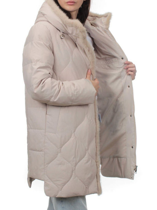 310 BEIGE Пальто зимнее стеганое женское (200 гр. холлофайбер, натуральная норка) - Fashion фото 7