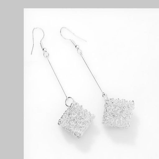 Серьги Квадрат объёмный, цвет белое серебро, 7,5см - Queen fair фото 2