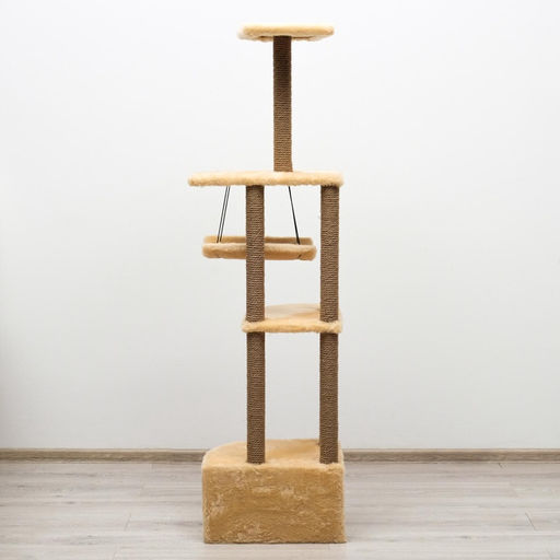 Комплекс для кошек с когтеточкой, угловой, с гамаком, 48 х 48 х 171 см, джут, искусственный мех, беж - Пижон фото 13