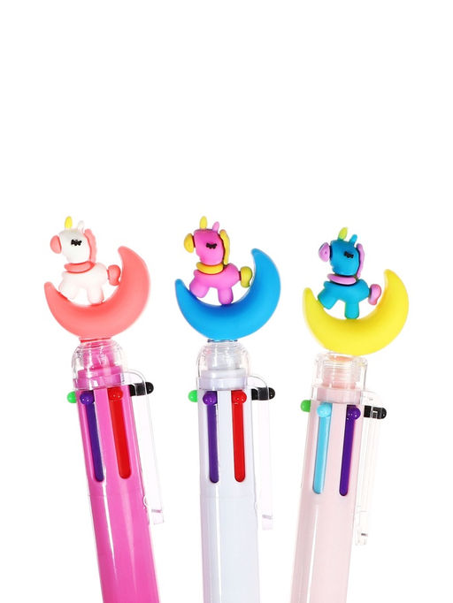 Цена за 2 шт. Ручка шариковая автоматическая 6-ти цветная Единорог на луне - Simaland фото 4