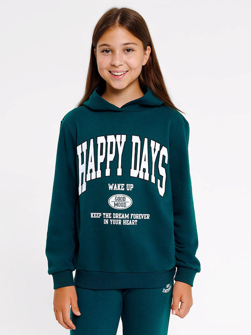 Комплект для девочек (худи, брюки) в зеленом оттенке с печатью - Mark formelle фото 2