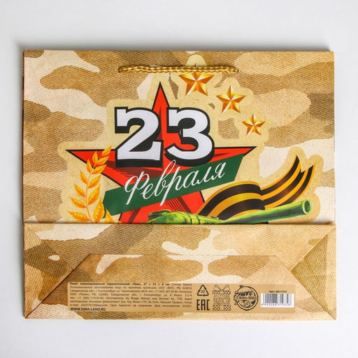 Цена за 2 шт. Пакет подарочный ламинированный, упаковка, «С 23 февраля», ML 25×21×8 см