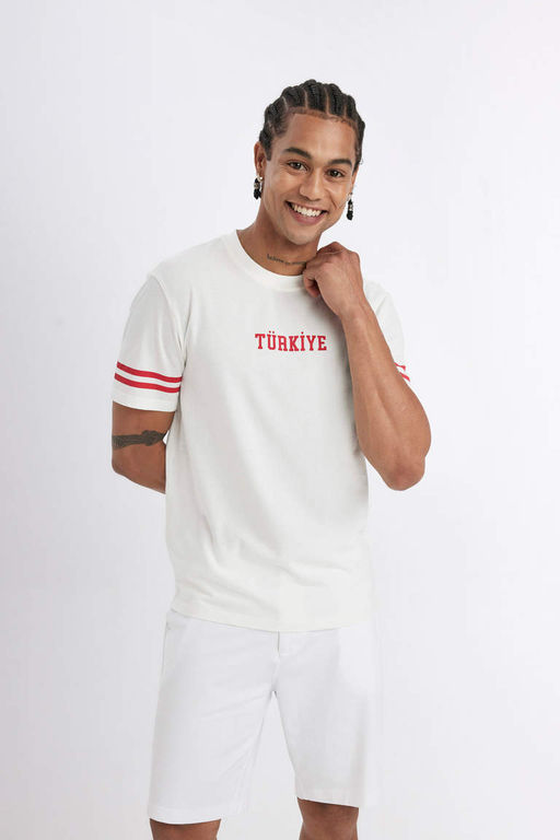 DeFactoFit Стандартная посадка с круглым вырезом Футболка с короткими рукавами и принтом T_rkiye Athlete  фото 3