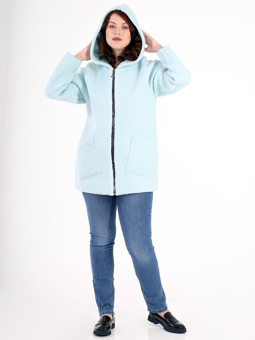 Кардиган с капюшоном голубой женский на молнии - Almond фото 2