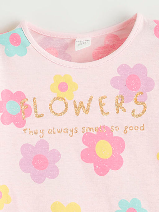 ?i?ek Bask?l? K?z ?ocuk Penye Ti??rt