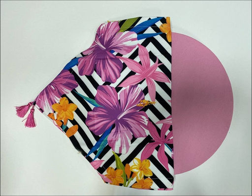 Дорожка на стол + 6 подтарелочников принт Монстера цвет розовый