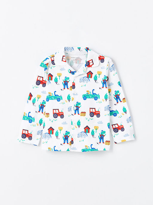 Polo Yaka Uzun Kollu Bask?l? Erkek Bebek Pijama Tak?m - Waikiki фото 2