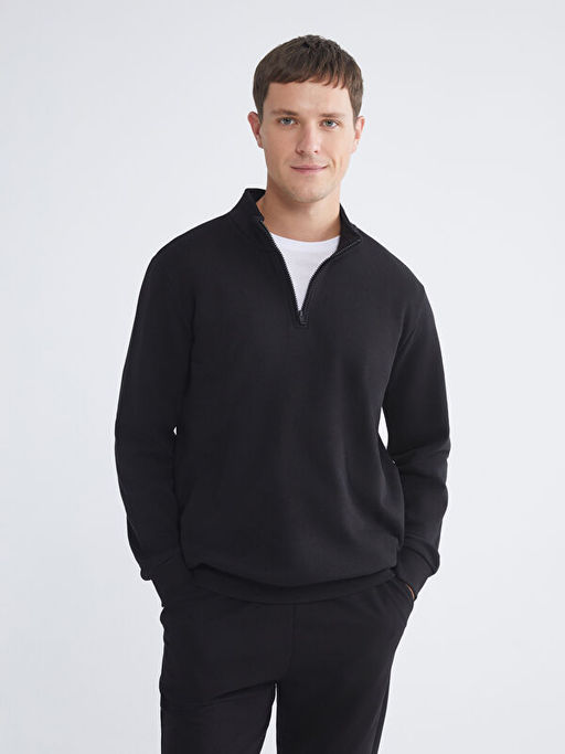 Dik Yaka Uzun Kollu Erkek Kal?n Sweatshirt