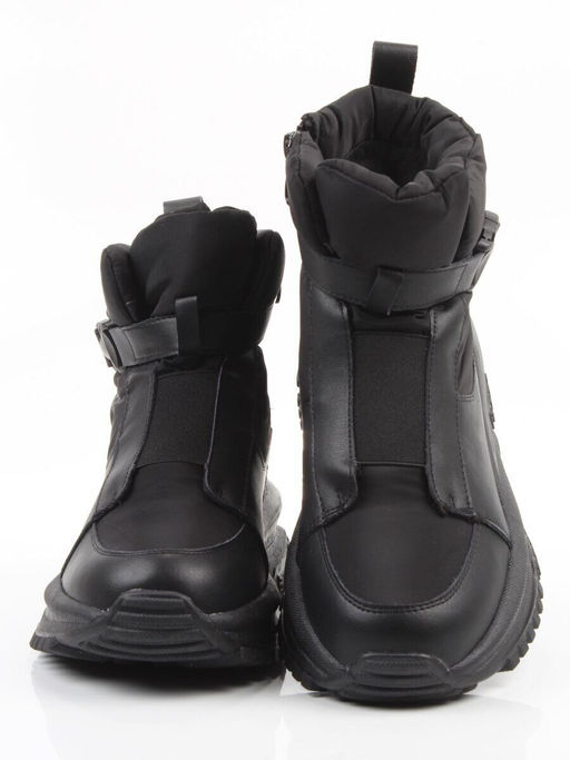 04-WG037-3M BLACK Ботинки зимние женские (натуральная кожа, курточная ткань, 100% шерсть)