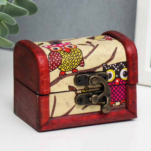Шкатулка для украшений «Сундучок. Совята», дерево, 6×8×5.5 см