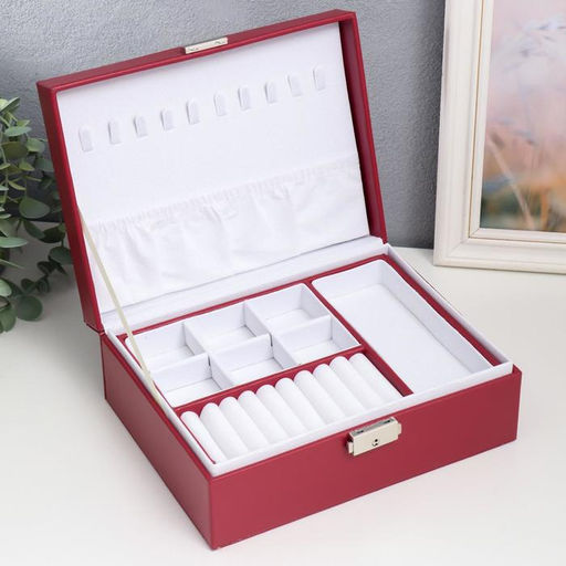 Шкатулка кожзам для украшений Бледно-розовая матовая 9х23х17 см - Simaland фото 2