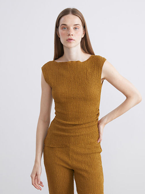 Kay?k Yaka Dokulu Bluz