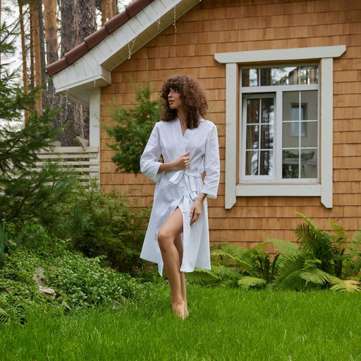 Халат вафельный женский Экономь и Я рукав 3/4 цвет белый размер 50-52, 100% хлопок, 200 г/м²