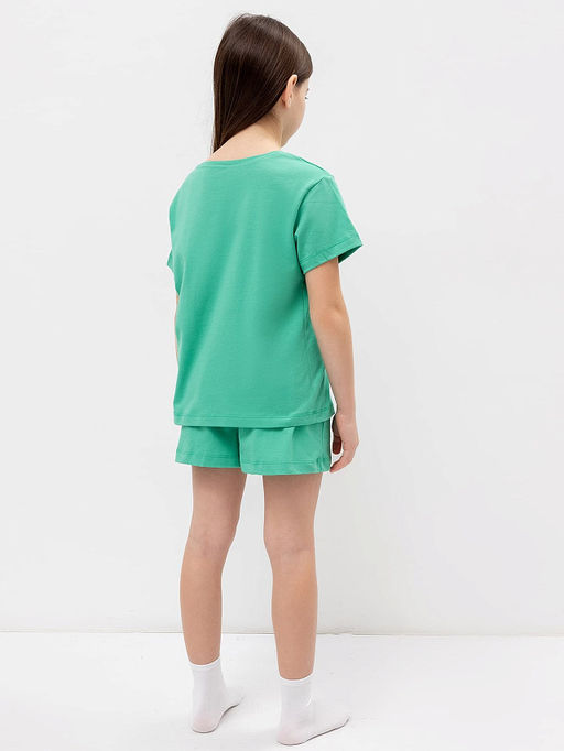 Комплект для девочек (футболка, шорты) в зеленом цвете с принтом - Mark formelle фото 3