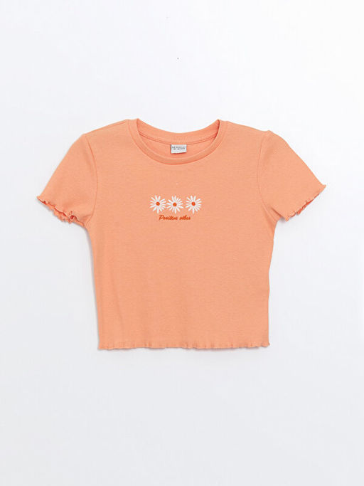 Bisiklet Yaka ?i?ekli K?sa Kollu K?z ?ocuk Ti??rt