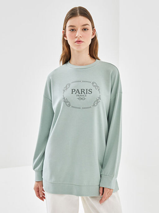 Bisiklet Yaka Bask?l? Kad?n Tunik