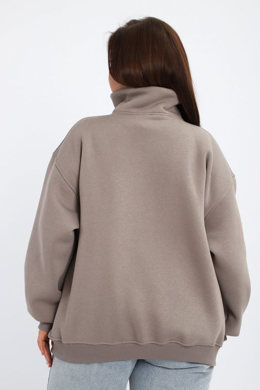 Толстовка женская из футера начес Комфорт серо-коричневый макси