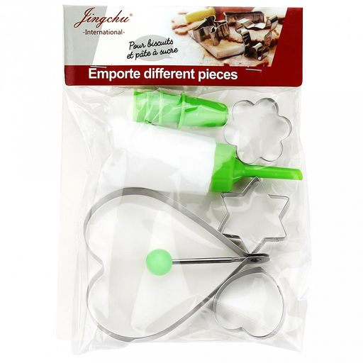 Кондитерский набор 11 предметов "Кулинар": мешок для крема п/эт; насадка пластик - 5 штук; фиксатор для насадок пластик; форма для яичницы и оладьев с держателем 8,3х10х1,5см, нержавеющая сталь; форма для печенья - 3 штуки: сердце 3,8х3,8х1,3см, цвет