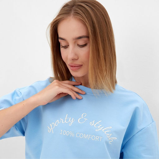 Костюм женский (футболка, шорты) MINAKU: Casual Collection, голубой, размер 50