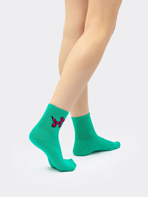 Цена за 5 пар! Носки женские зеленого цвета с рисунком надувной собачки - Mark formelle фото 2