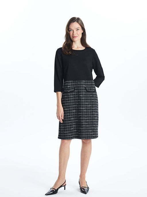 Bisiklet Yaka Ekose A Kesim Elbise