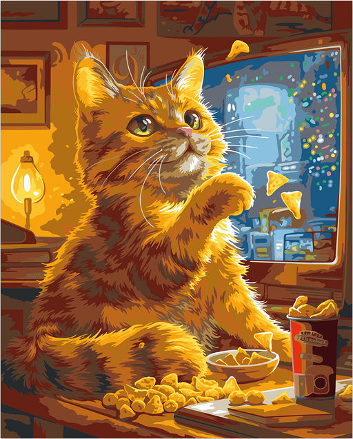 ФРЕЯ PNB/PLC-329 Набор для раскрашивания по номерам ( цветной холст ) 50 х 40 см Котик у телевизора