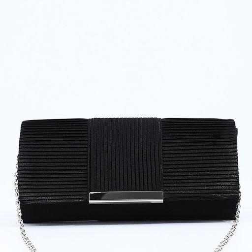 Сумка-клатч женская на магните, на длинной цепочке, чёрная