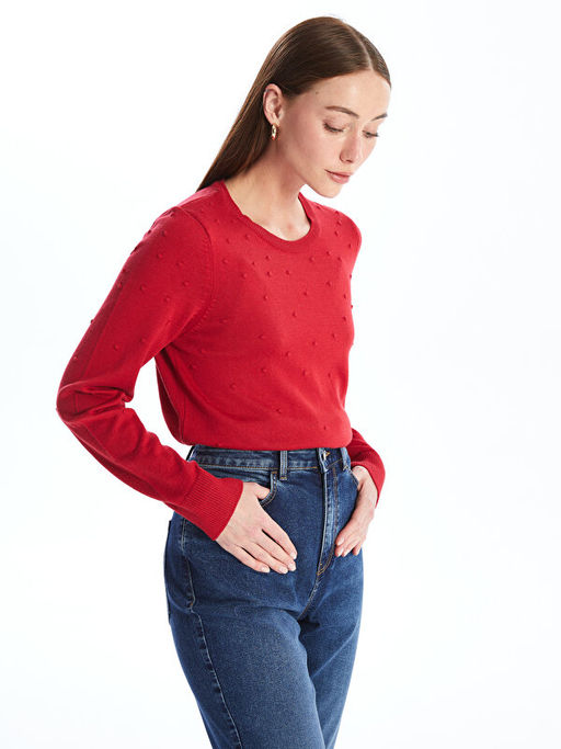 Bisiklet Yaka Kendinden Desenli Uzun Kollu Kad?n Triko Kazak - Waikiki фото 2