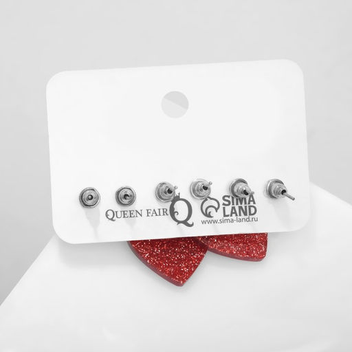 Набор 3 пары серёг LOVE сердечки, цветные в серебре - Queen fair фото 2