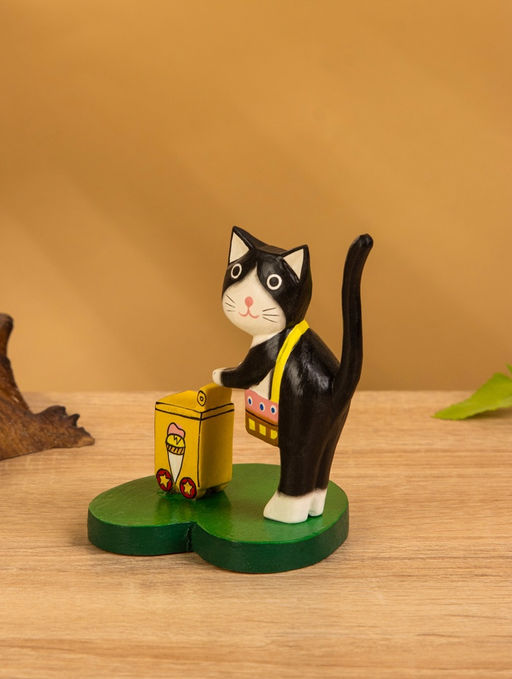 Фигура на подставке, «Кошка мороженщик», 7×8×10 см, дерево