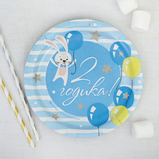 Одноразовая посуда «С днём рождения. 2 годика», 6 тарелок, 6 стаканов, 6 колпаков, 1 гирлянда