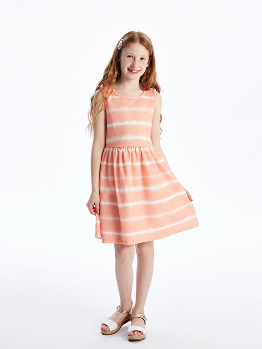 Bisiklet Yaka Batik Desenli K?z ?ocuk Elbise