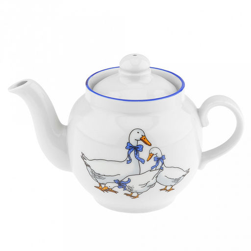 Чайник заварочный фарфоровый Гуси 0,35л, д9см, h9см, отводка краской, форма Янтарь (Россия)