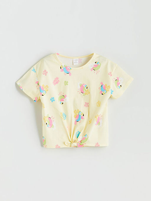 Bisiklet Yaka Bask?l? K?z ?ocuk Ti??rt