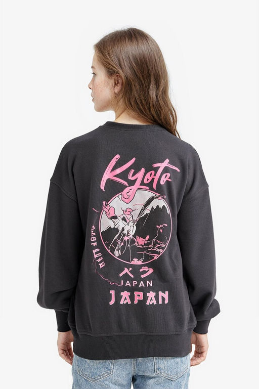 Oversize Geni_ Kal_p Bisiklet Yaka S_rt Bask_l_ Sweatshirt K_z _ocuk - Defacto фото 5