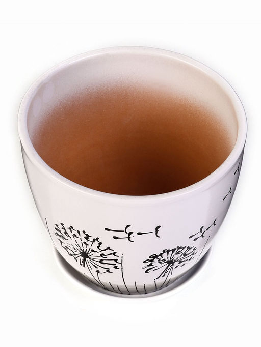 Горшок для цветов Одуванчик, керамический, с поддоном, 2.5 л, белый