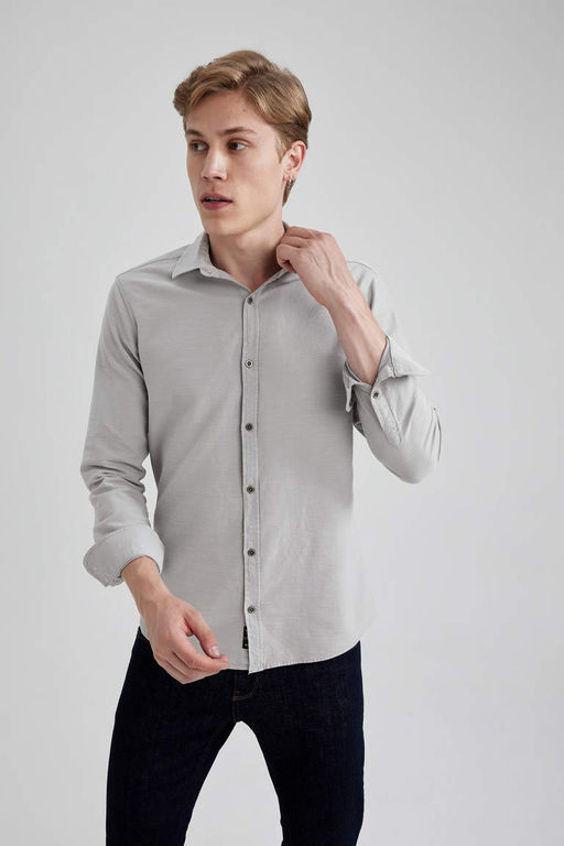 Рубашка Slim Fit из хлопка с длинными рукавами - Defacto фото 5