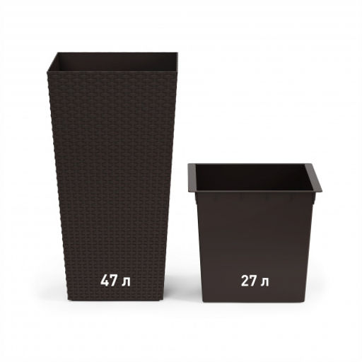 Кашпо напольное "Ротанг" 340х320х615мм (со вставкой)(мокко) 27/47л. М8848