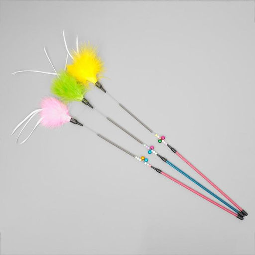 Дразнилка пуховая с 2 металлическими бубенчиками и двойной ручкой (жёсткая/гибкая), 57 см, микс цвет - Пижон фото 4