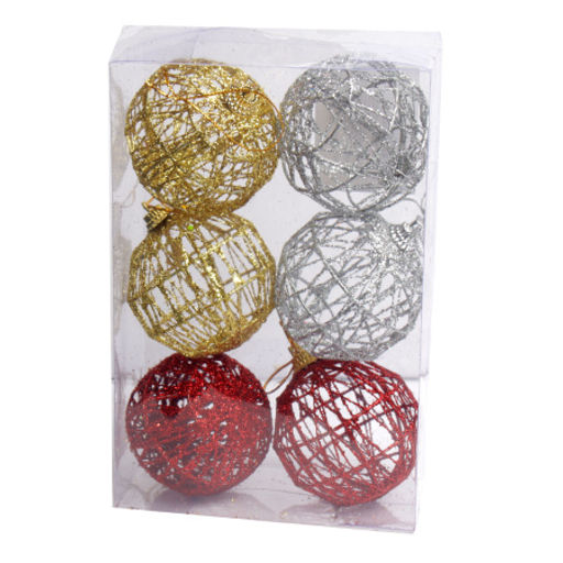 Елочное украшение Шар Ажурный 6 штук 6 см / SF2023-125 /уп 133/ зол. сер. кр. - ГалеонТрейд фото 4