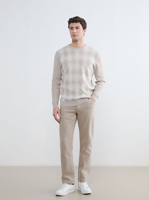 Bisiklet Yaka Baklava Desenli Erkek Triko Kazak