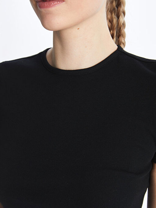 Bisiklet Yaka D?z K?sa Kollu Kad?n Crop - Waikiki фото 3