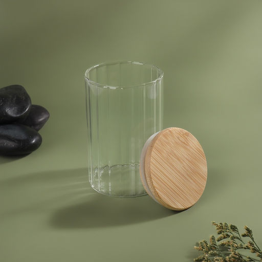 Органайзер для хранения ватных палочек BAMBOO, ребристый, с крышкой, d=6.5×10 см, прозрачный